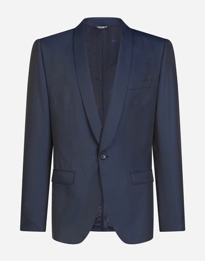 Shop Dolce & Gabbana Martini Suit In Micro Design Jacquard In Blue