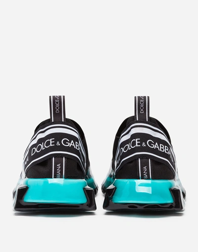 Shop Dolce & Gabbana Sorrento Sneakers In Stretch Knit With Logo In Black/blue