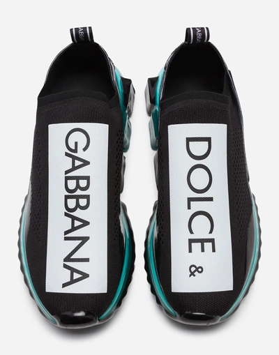 Shop Dolce & Gabbana Sorrento Sneakers In Stretch Knit With Logo In Black/blue