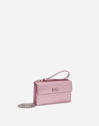 Shop Dolce & Gabbana Von Bag In Laminate Dauphine Calfskin With Dg Logo Crystals In Pink