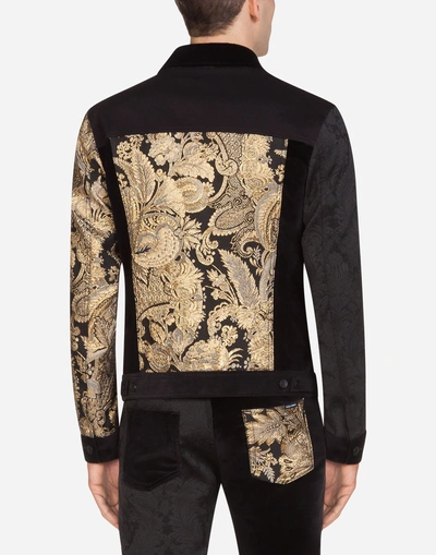 Shop Dolce & Gabbana Stretch Denim And Mixed Fabric Jacket With Patch Embellishment In Multi-colored