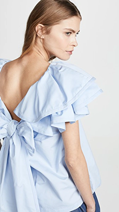 Shop Marc Jacobs Short Sleeve Ruffle Blouse In Pale Blue