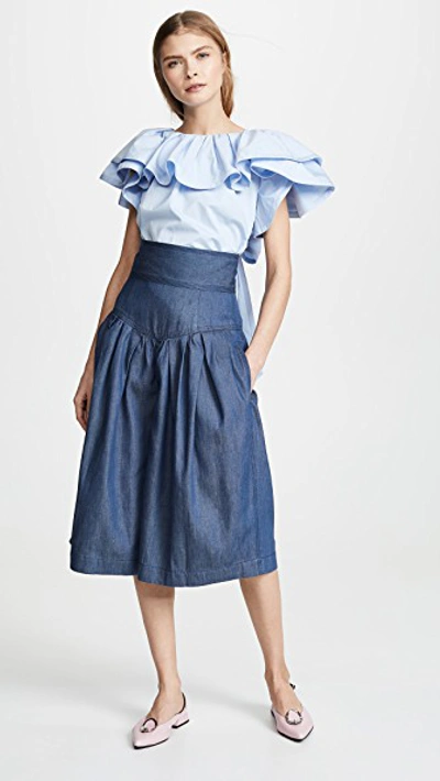 Shop Marc Jacobs Short Sleeve Ruffle Blouse In Pale Blue