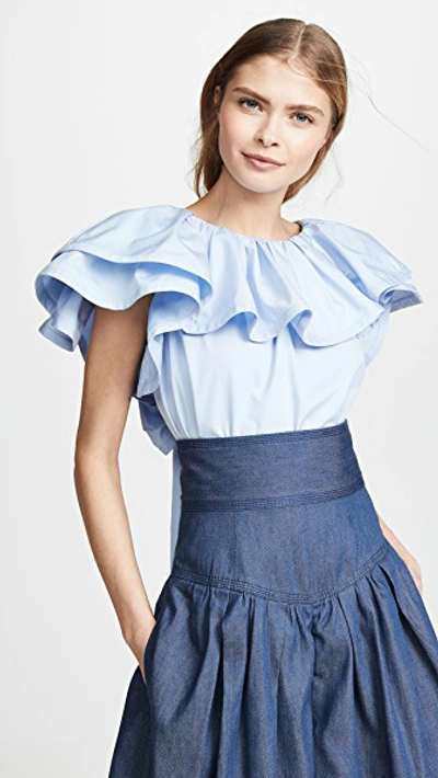 Shop Marc Jacobs Short Sleeve Ruffle Blouse In Pale Blue