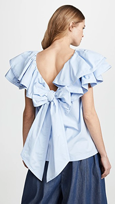 Shop Marc Jacobs Short Sleeve Ruffle Blouse In Pale Blue