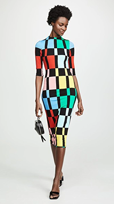 Shop Alice And Olivia Delora Fitted Mock Neck Dress In Color Block