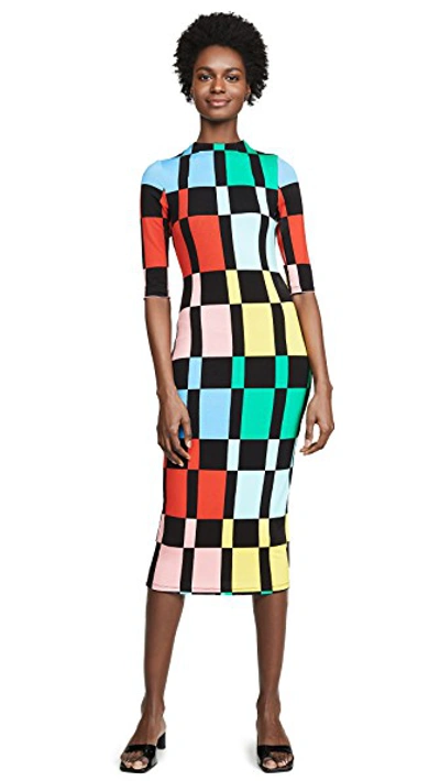 Shop Alice And Olivia Delora Fitted Mock Neck Dress In Color Block