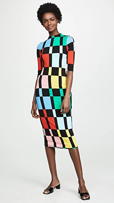 Shop Alice And Olivia Delora Fitted Mock Neck Dress In Color Block