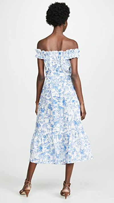 Tory Burch Jungle Print Off Shoulder Dress In Blue | ModeSens