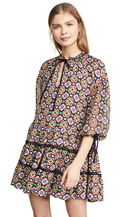 Shop Alice And Olivia Arnette Tiered Tunic Dress In Palace Tile Multi