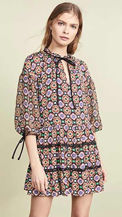 Shop Alice And Olivia Arnette Tiered Tunic Dress In Palace Tile Multi