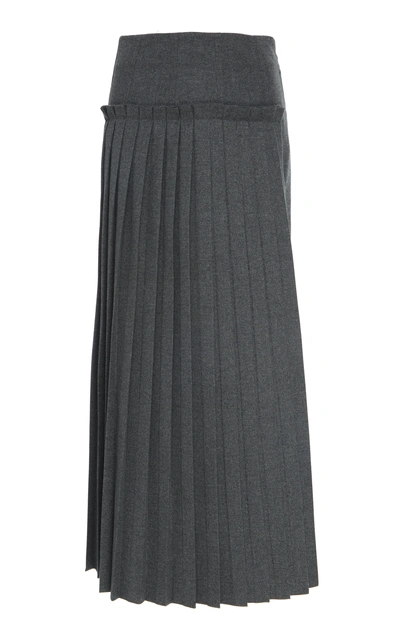 Shop Marni Pleated Asymmetric Wool Skirt In Grey