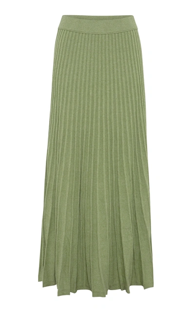 Shop Anna Quan Cleo Pleated Cotton Maxi Skirt In Green
