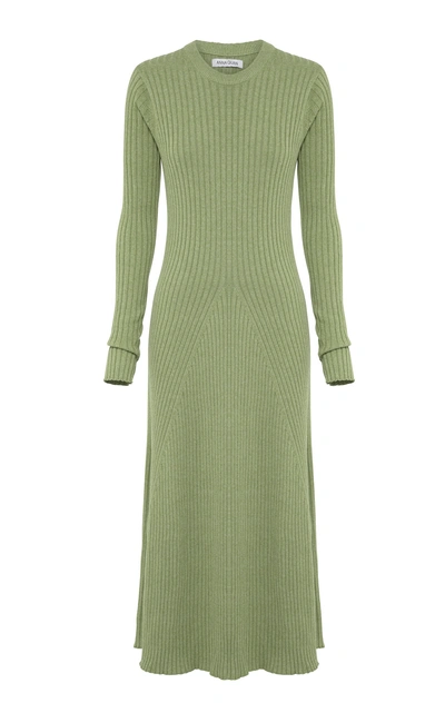 Shop Anna Quan Astrid Ribbed Cotton Midi Dress In Green