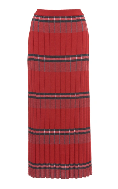 Shop Marni Ribbed Striped Jersey Skirt In Red