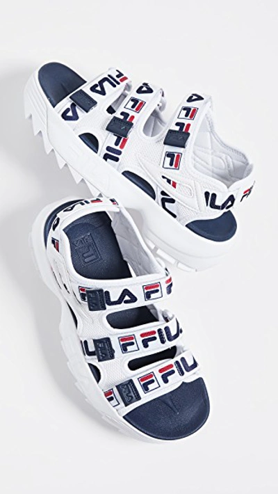 Shop Fila Disruptor Sandals In White/ Navy/ Red