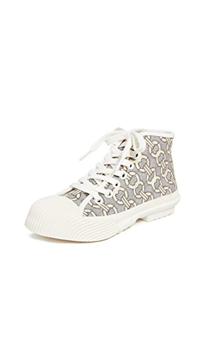 Shop Tory Burch Cap Toe High Top Sneakers In Tan Gemini Link/off White