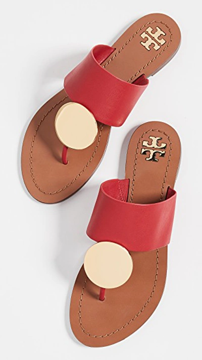 Shop Tory Burch Patos Disk Sandals In Brilliant Red/gold