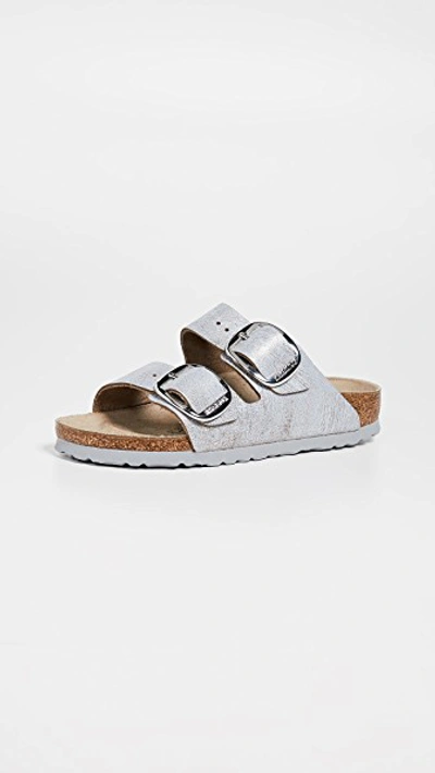 Shop Birkenstock Arizona Big Buckle Sandals - Narrow In Washed Metallic Blue