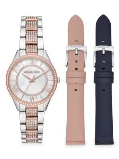 Shop Michael Kors Lauryn 3-hand Two-tone Stainless Steel Bracelet Watch In Silver