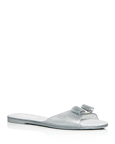 Shop Ferragamo Women's Cirella Glitter Slide Sandals In Silver