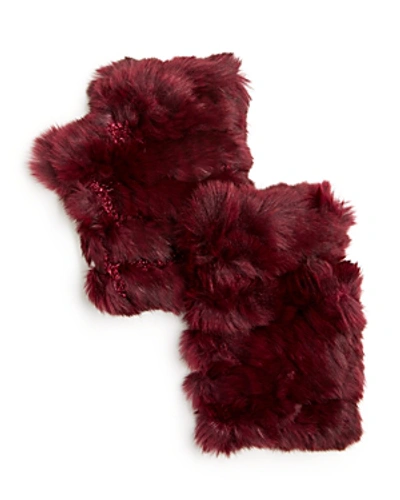 Shop Jocelyn Knit & Rabbit Fur Fingerless Gloves In Burgundy