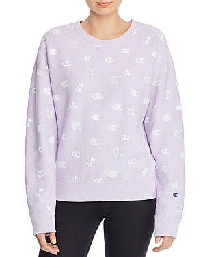 champion reverse weave allover logo pink hoodie