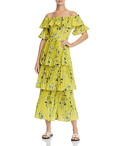 Shop Aqua Pleated Tiered Floral Maxi Dress - 100% Exclusive In Yellow Floral