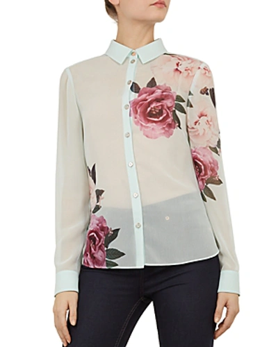 Shop Ted Baker Zaylaa Magnificent-print Blouse In Mint