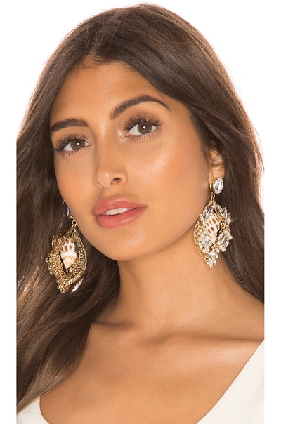 Shop Anton Heunis Large Cluster Shell Earrings In Metallic Gold. In Clear & Cream