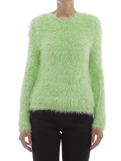 Shop Balenciaga Fluffy Neon Sweater In Green