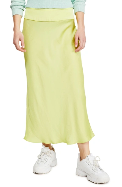 Shop Free People Normani Bias Cut Satin Skirt In Lime
