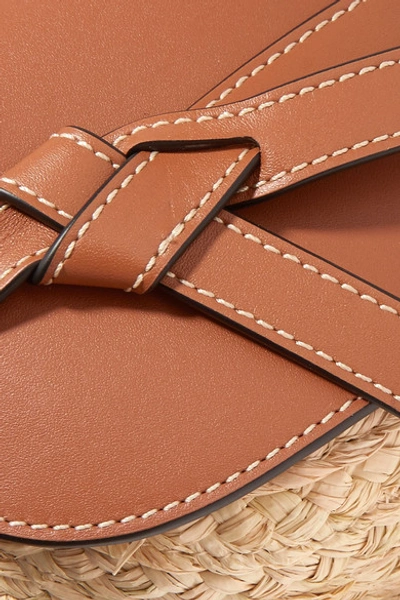Shop Loewe Gate Mini Leather And Woven Raffia Shoulder Bag In Tan