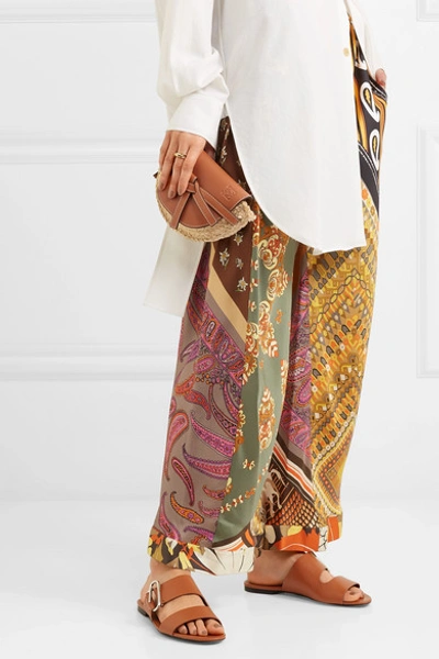 Shop Loewe Gate Mini Leather And Woven Raffia Shoulder Bag In Tan