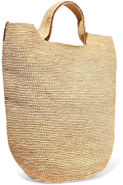 Loewe + Paula's Ibiza Slit Leather-trimmed Woven Raffia Tote In Beige