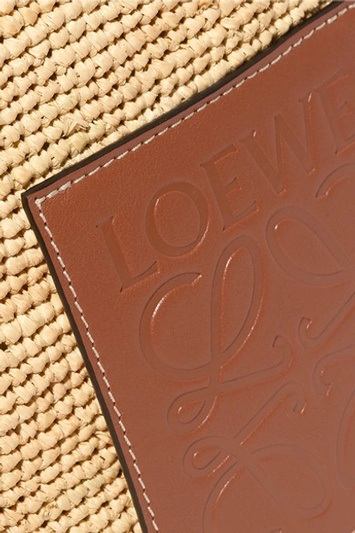 Shop Loewe + Paula's Ibiza Slit Leather-trimmed Woven Raffia Tote In Tan