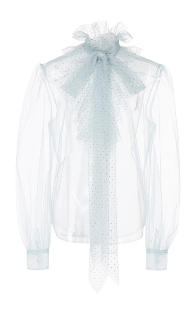 Shop Marc Jacobs Tie-detailed Sheer Tulle Blouse In Blue