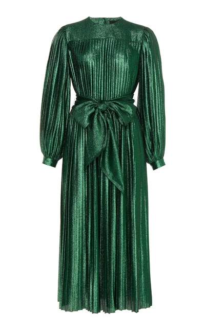 Shop Marc Jacobs Pleated Belted Silk-blend Dress In Green