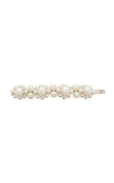 Shop Simone Rocha Pearl Flower Hair Clip In Silver