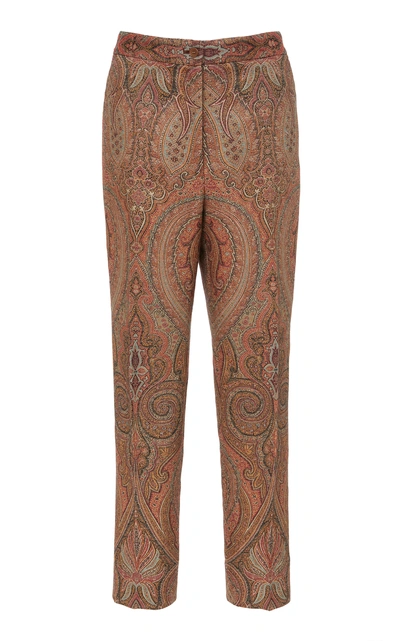 Shop Etro Paisley Wool-silk Skinny Pants In Neutral