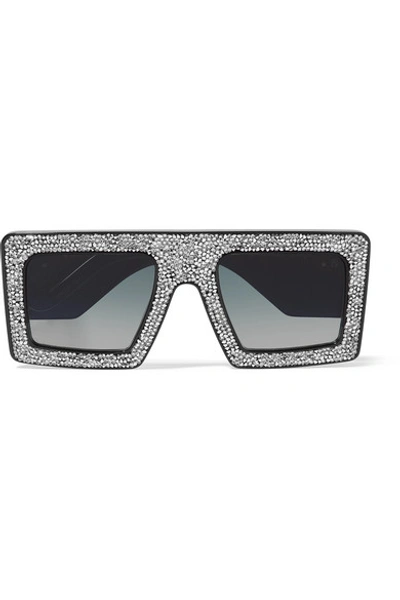 Shop Anna-karin Karlsson Mother Beep D-frame Crystal-embellished Acetate Sunglasses In Silver
