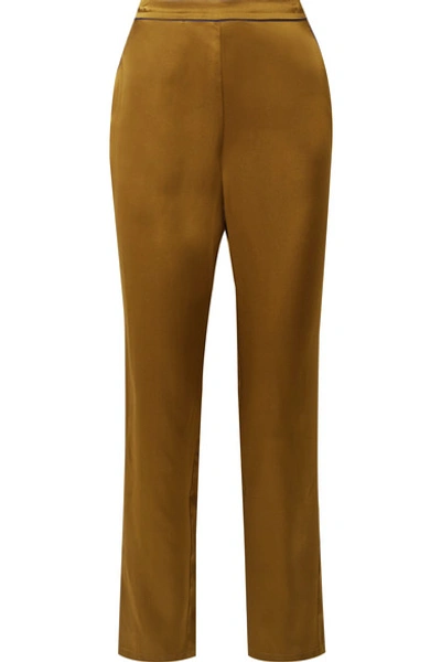 Shop Fleur Du Mal Silk-satin Tapered Pajama Pants In Gold