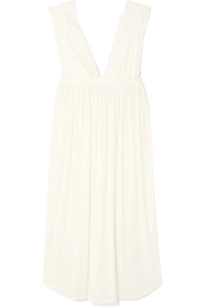 Shop Eberjey Sara The Grand Lace-trimmed Stretch-modal Jersey Nightdress In Ivory