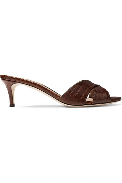 Shop Giuseppe Zanotti Felicia Croc-effect Leather Mules In Brown