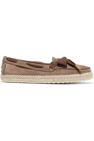 Shop Tod's Gommino Bow-detailed Nubuck Espadrilles In Brown