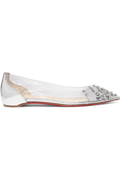 Shop Christian Louboutin Collaclou Spiked Pvc And Mirrored-leather Point-toe Flats In Silver