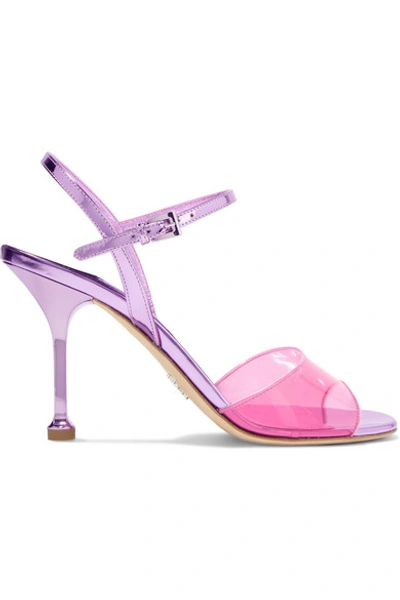 Shop Prada Metallic Leather And Pvc Sandals In Pink