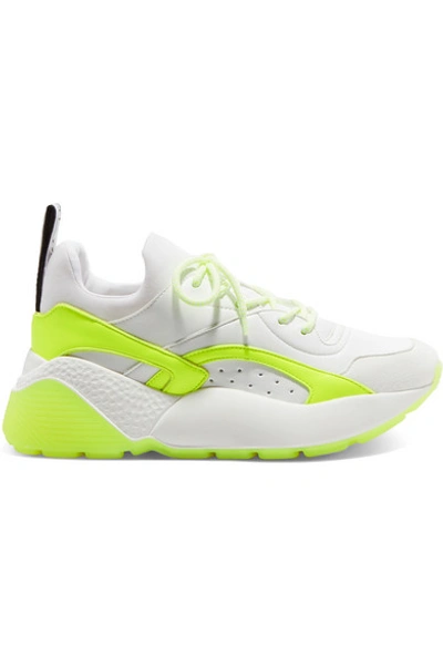 Shop Stella Mccartney Eclypse Logo-woven Neon Faux Leather, Suede And Neoprene Sneakers In Yellow