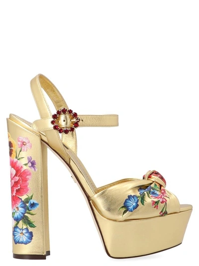 Shop Dolce & Gabbana Floral Platform Sandals In Gold