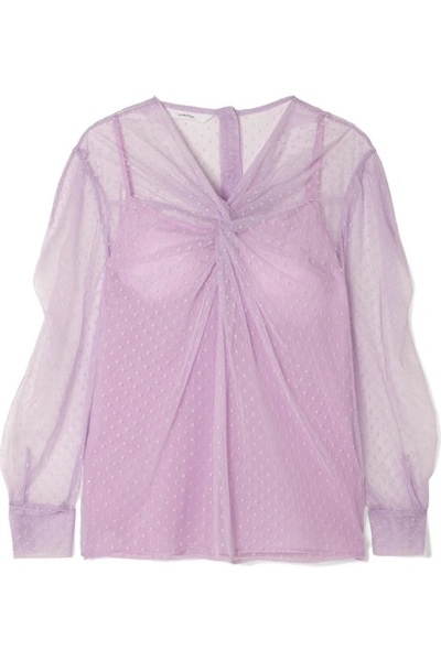 Shop Pushbutton Ruched Point D'esprit Cotton And Silk-blend Tulle Blouse In Pink